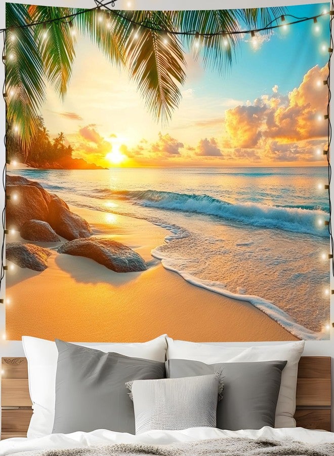 AOHMPT Ocean Tapestry, Beach Evening Sunset Tapestry, Natural Beach Palm Tree Landscape Tapestries Poster, Seaside Landscape Wall Hanging for Bedroom, Dorm Room and Living Room Wall Decor 79" L x 59" W - Image 3